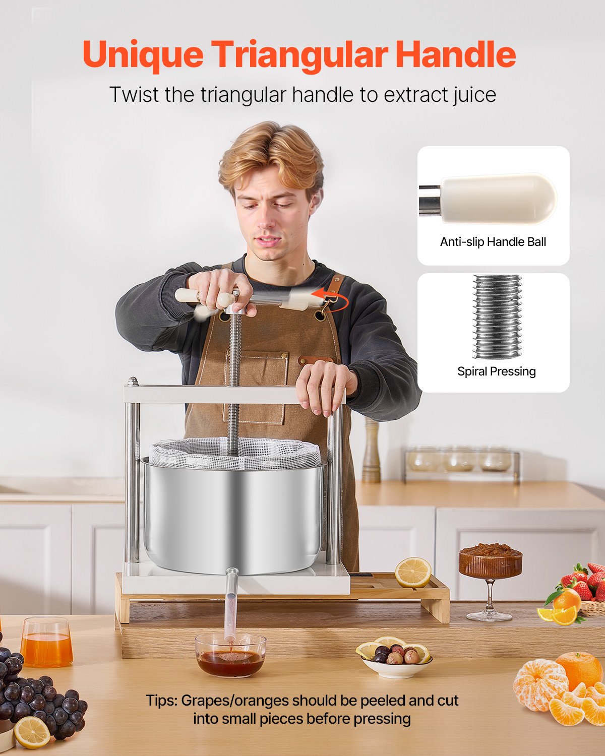 Manual Fruit Wine Press - 3.17 Gallon Stainless Steel Juicer