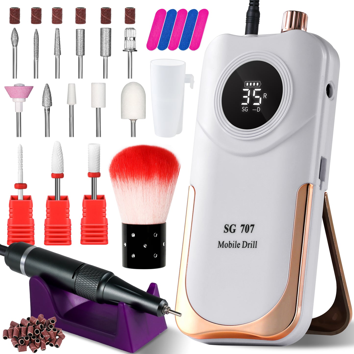 Portable Cordless Electric Nail Drill - 35000 RPM Professional E-File Kit