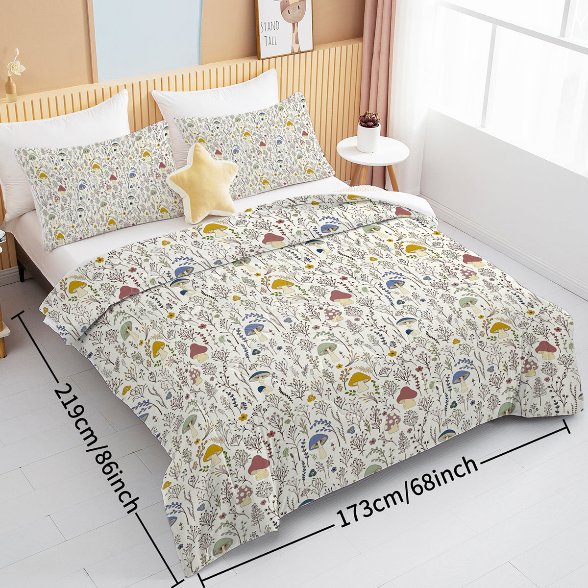 3-Piece Mushroom Comforter Set - Soft Microfiber Bedding