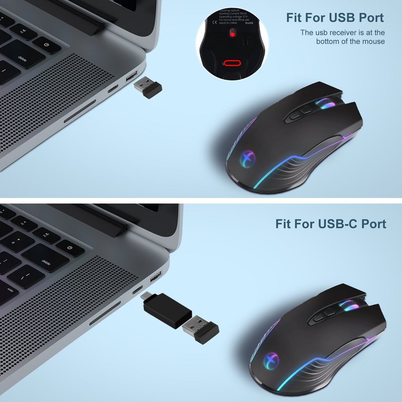 Wireless Adjustable Mouse for Home Office & Gaming - Black