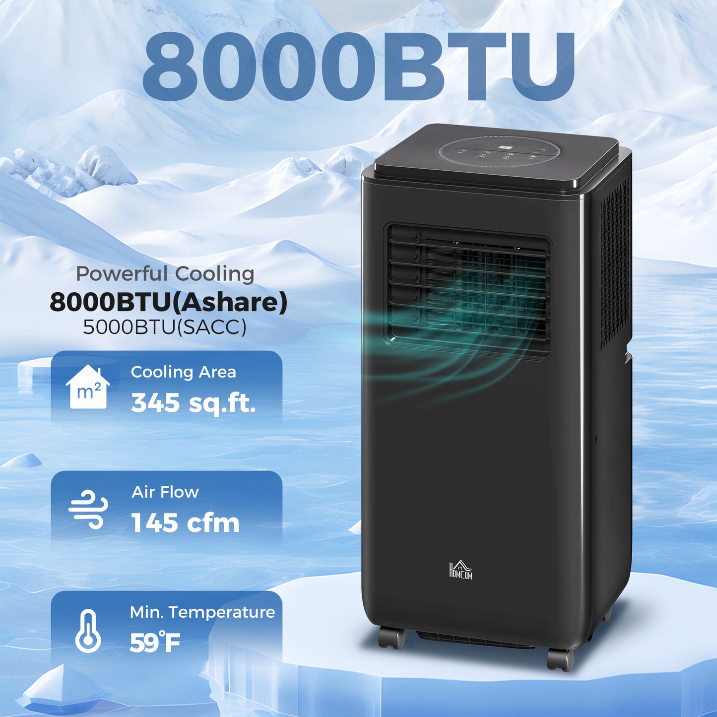Portable 8,000 BTU Air Conditioner for 345 Sq. Ft. with Dehumidifier & Timer - Black
