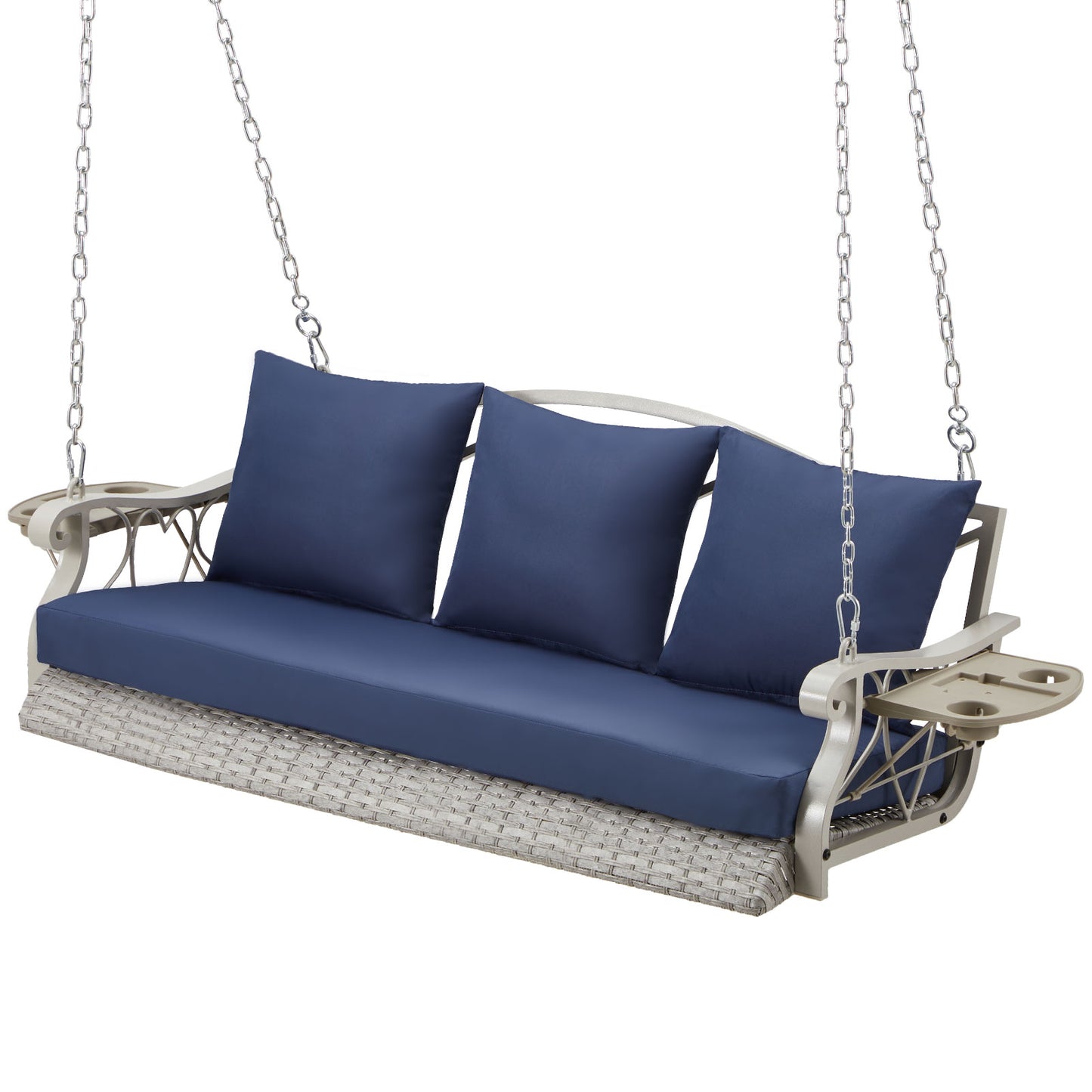Outdoor Porch Swing Basket with Cushions and Side Table