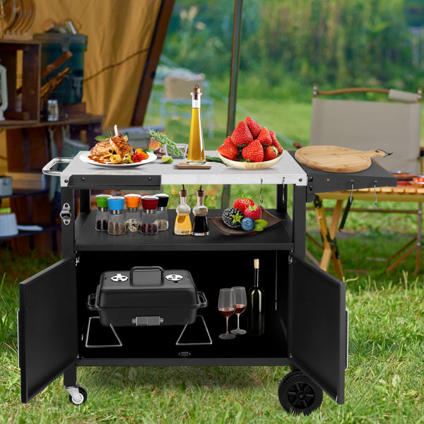 Outdoor Grill Cart with Storage and Wheels - Movable Kitchen Island for BBQ and Patio Dining