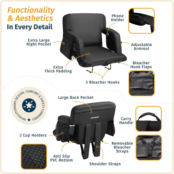 Premium Reclining Stadium Seat with Back Support - Purple