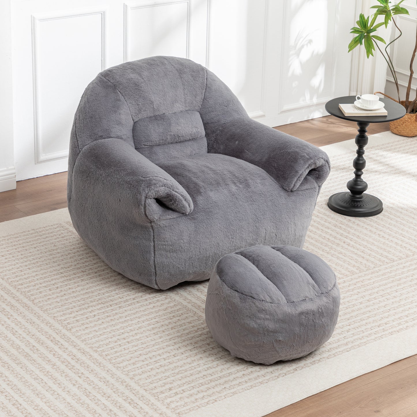 Bean Bag Chair, Comfy Sofa With Back Support, Footstool,Faux Fur