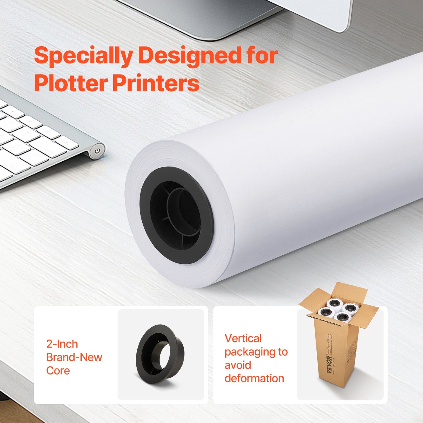 24" x 150' Wide Format Plotter Paper Rolls - 4 Pack CAD Bond
