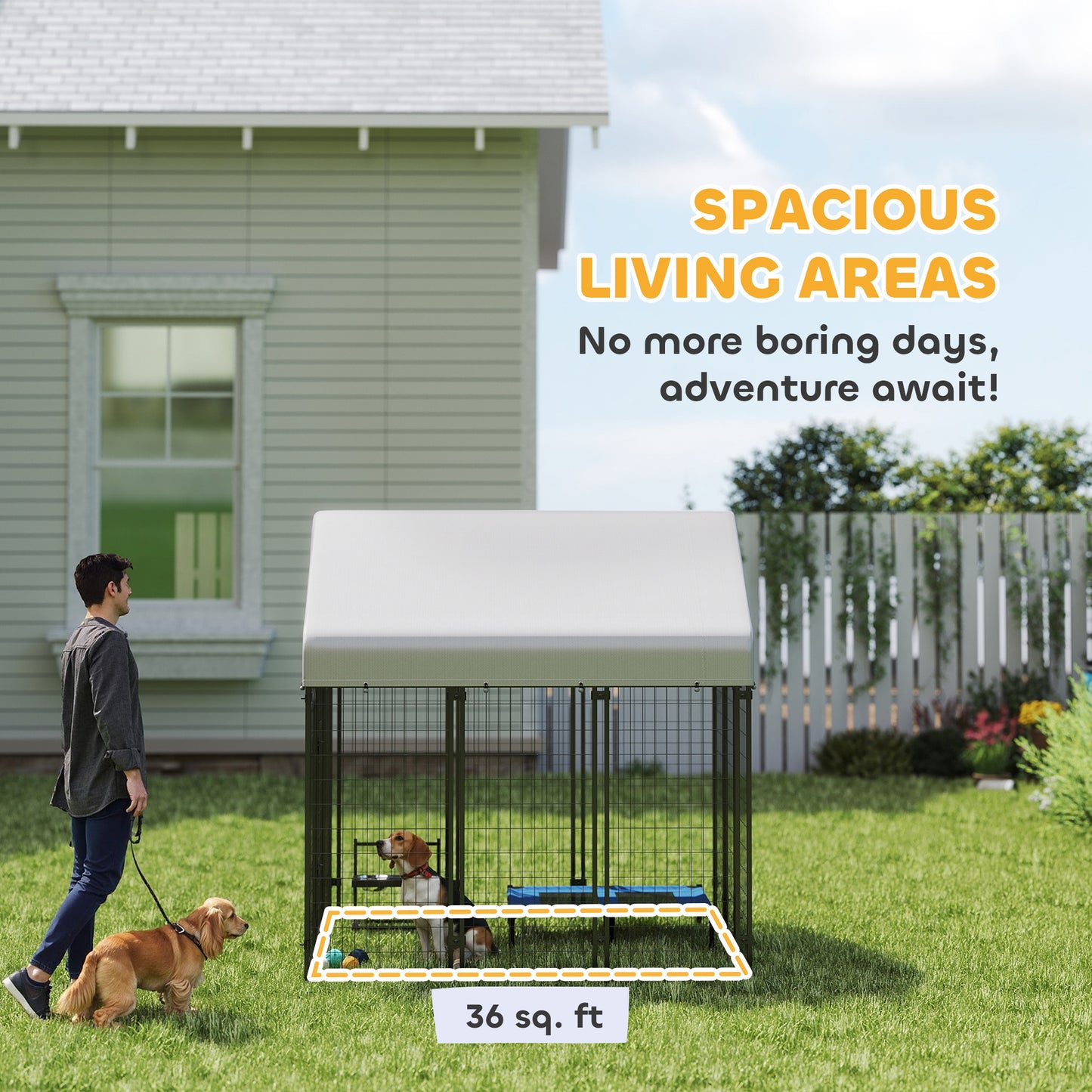 Heavy Duty Outdoor Dog Kennel with Roof, 6x6ft Welded Wire Playpen, Escape-Proof Lock