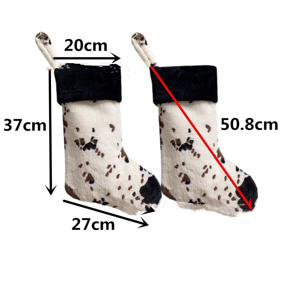 20-Inch Plush Christmas Stockings Cow Pattern Gift Bag - Holiday Decor