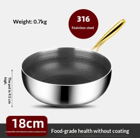 Stainless Steel Double-Sided Honeycomb Fry Pan Non-Stick Coating-Free Kitchen Cookware