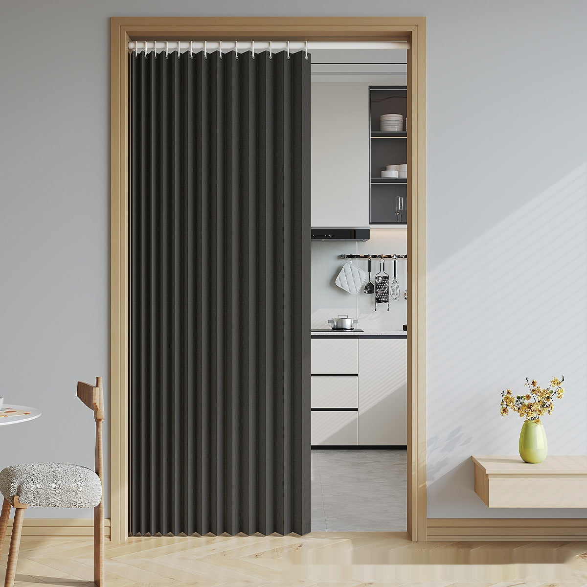 Folding Room Divider Curtain for Home & Garden, Solid Color, Adjustable Size