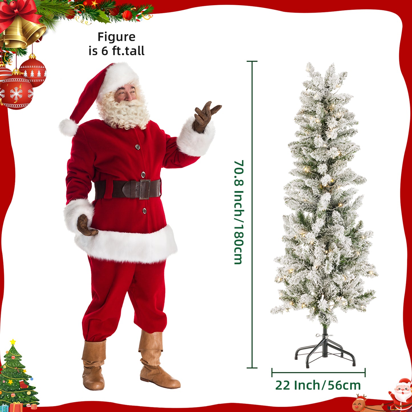 Prelit Slim Christmas Tree with 250 LED Lights & Foldable Base