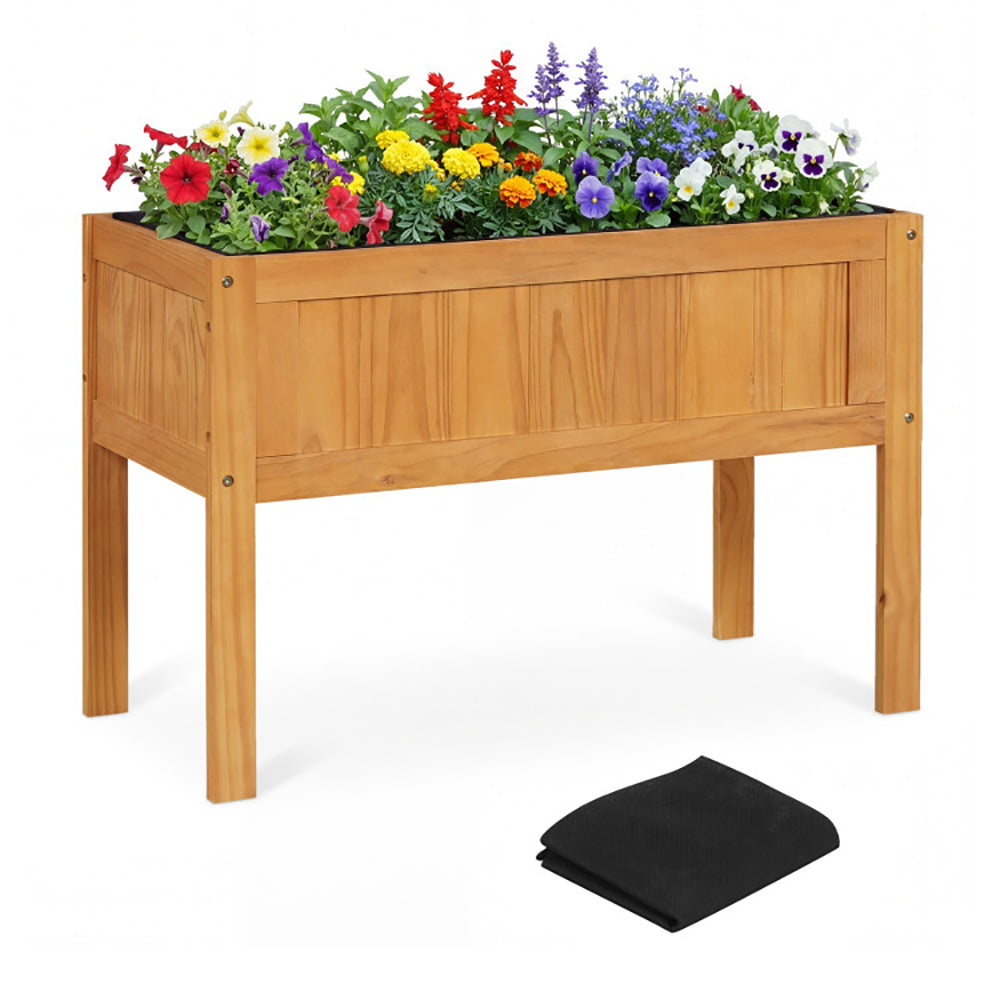 Wood Raised Garden Bed Elevated Planter Box With Liner And Drainage