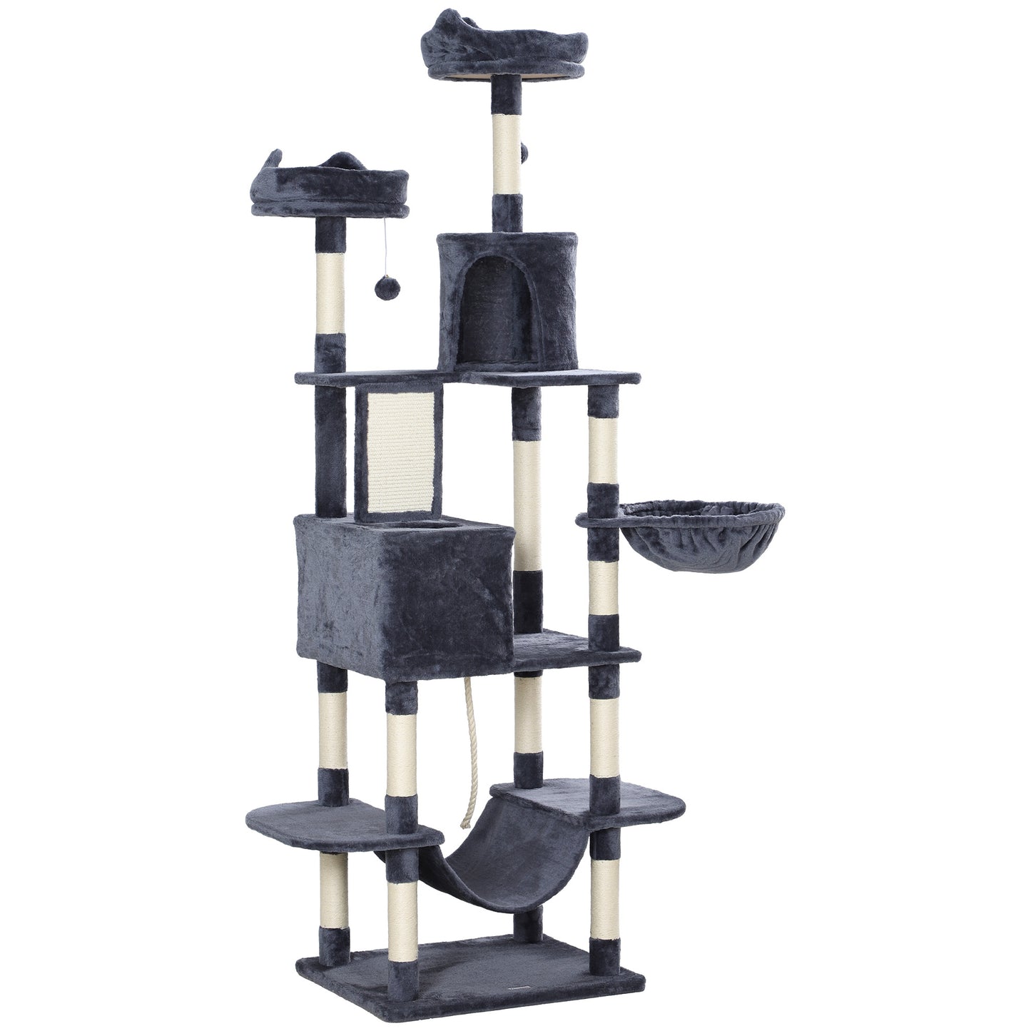 Large Cat Tree Tower with Scratch Posts, Condos, Hammocks & Toys - Gray