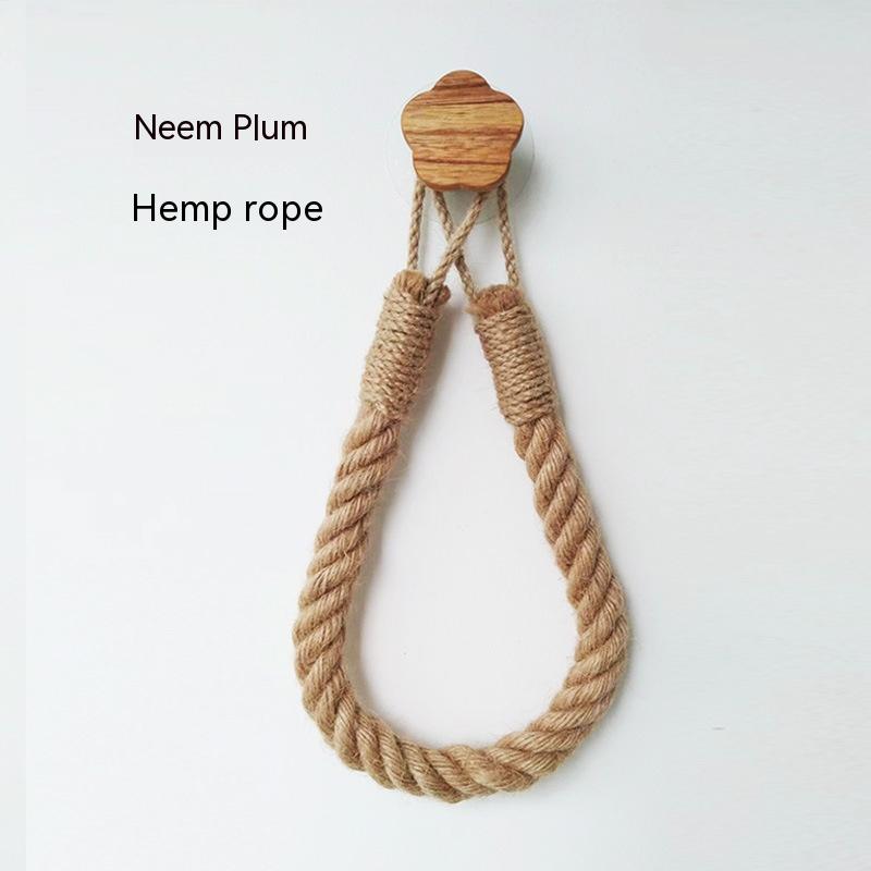 Hemp Rope Storage Towel Rack Solid Wood Wall Mount Home Organization