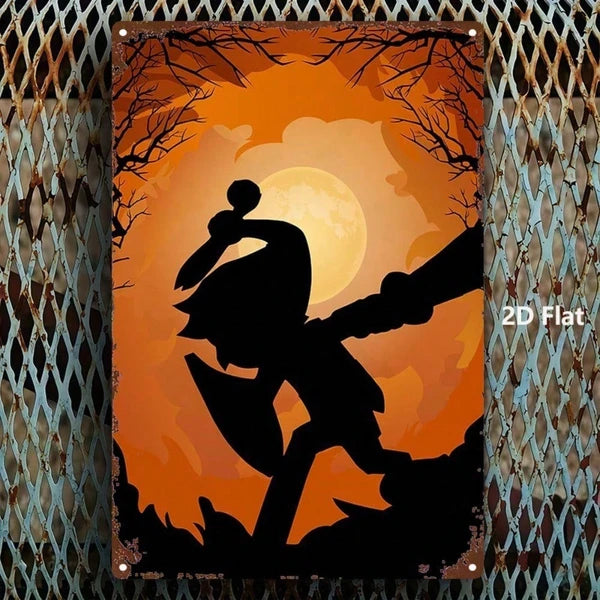 Halloween Link Silhouette Metal Sign - Spooky Wall Decor