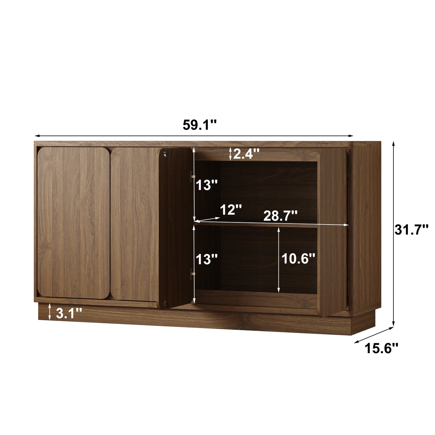 59.1" Walnut 4-Door Sideboard Buffet Cabinet with Adjustable Shelves