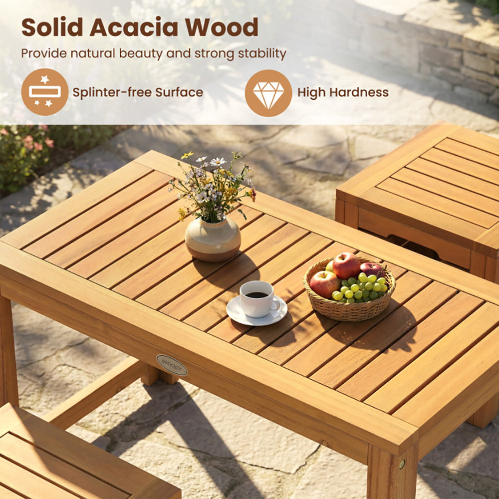 Acacia Wood Outdoor Coffee Table With Stools Set Of 2 3 Pieces Patio