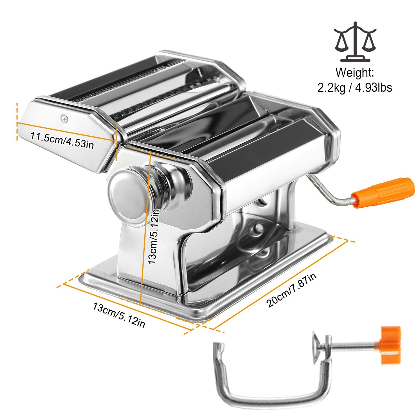 Stainless Steel Pasta Machine with 9 Thickness Settings
