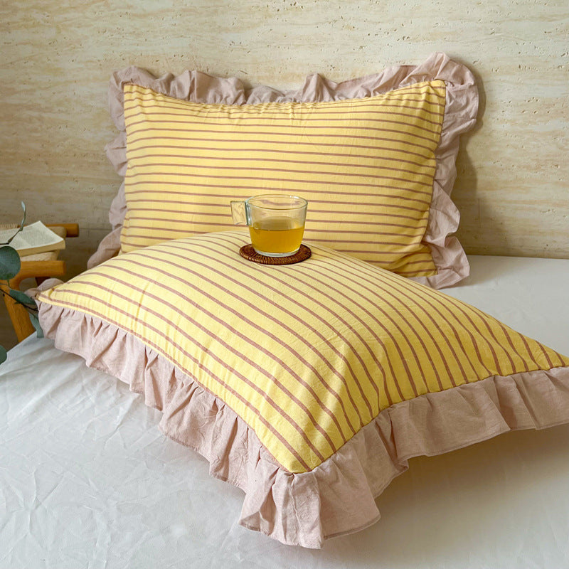 Washed Cotton Lace Pillowcase - Elegant Bedding Cover for Home Decor