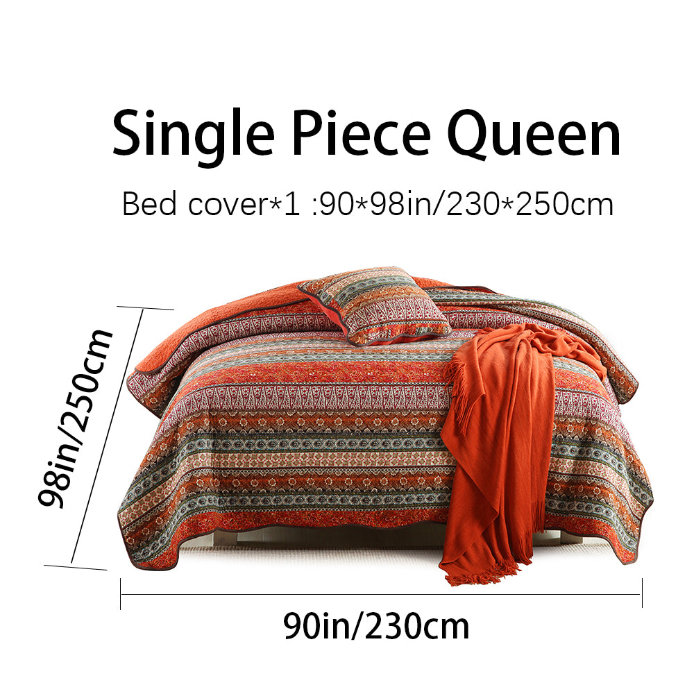Bohemian Reversible Cotton Quilt Bedspread Set - All Season Lightweight Bedding