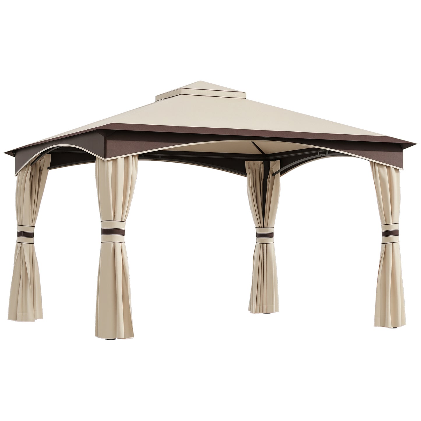 10x12 Outdoor Gazebo Canopy with Netting - Beige/Brown