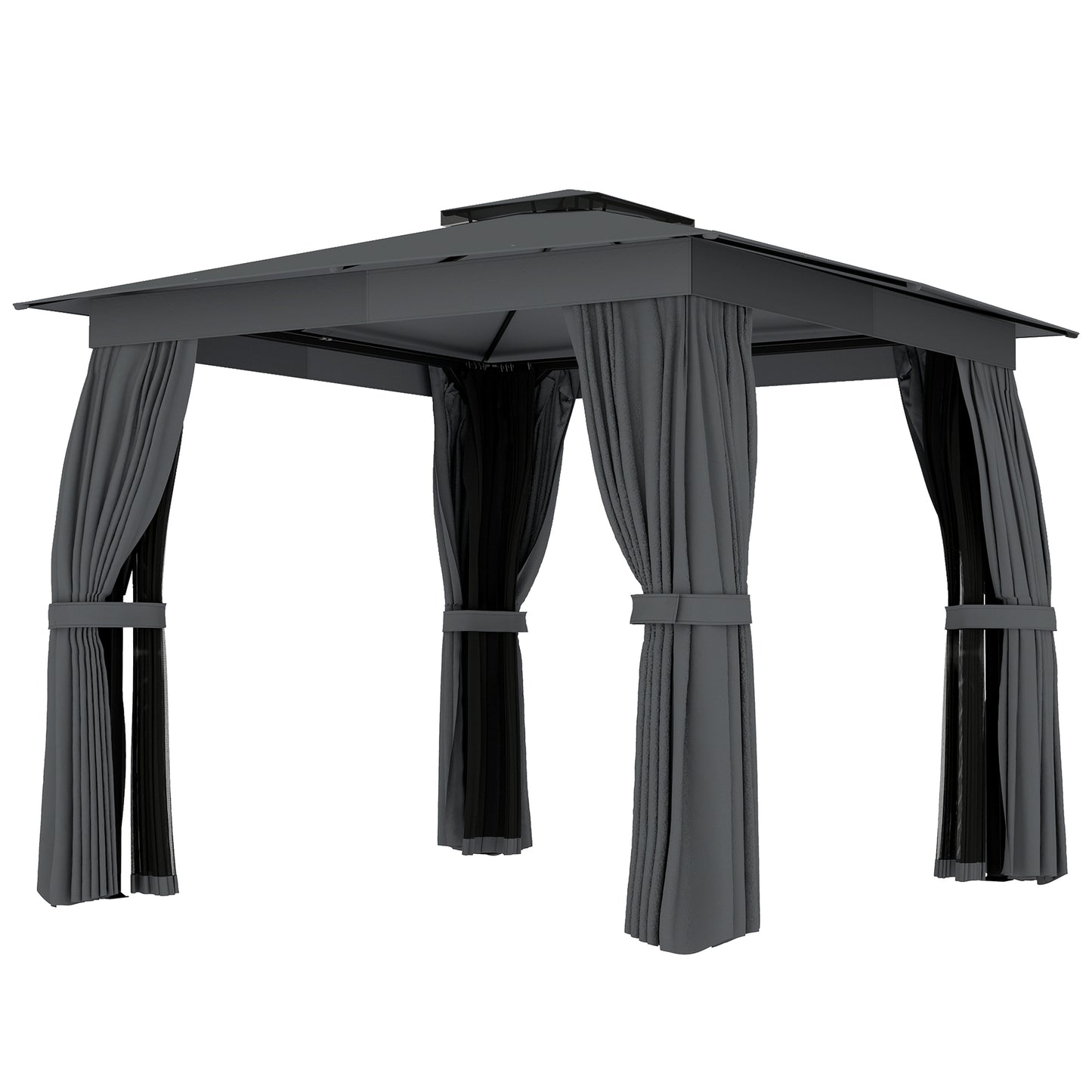 10x10 Outdoor Patio Gazebo Canopy with Curtains & Netting - Dark Gray