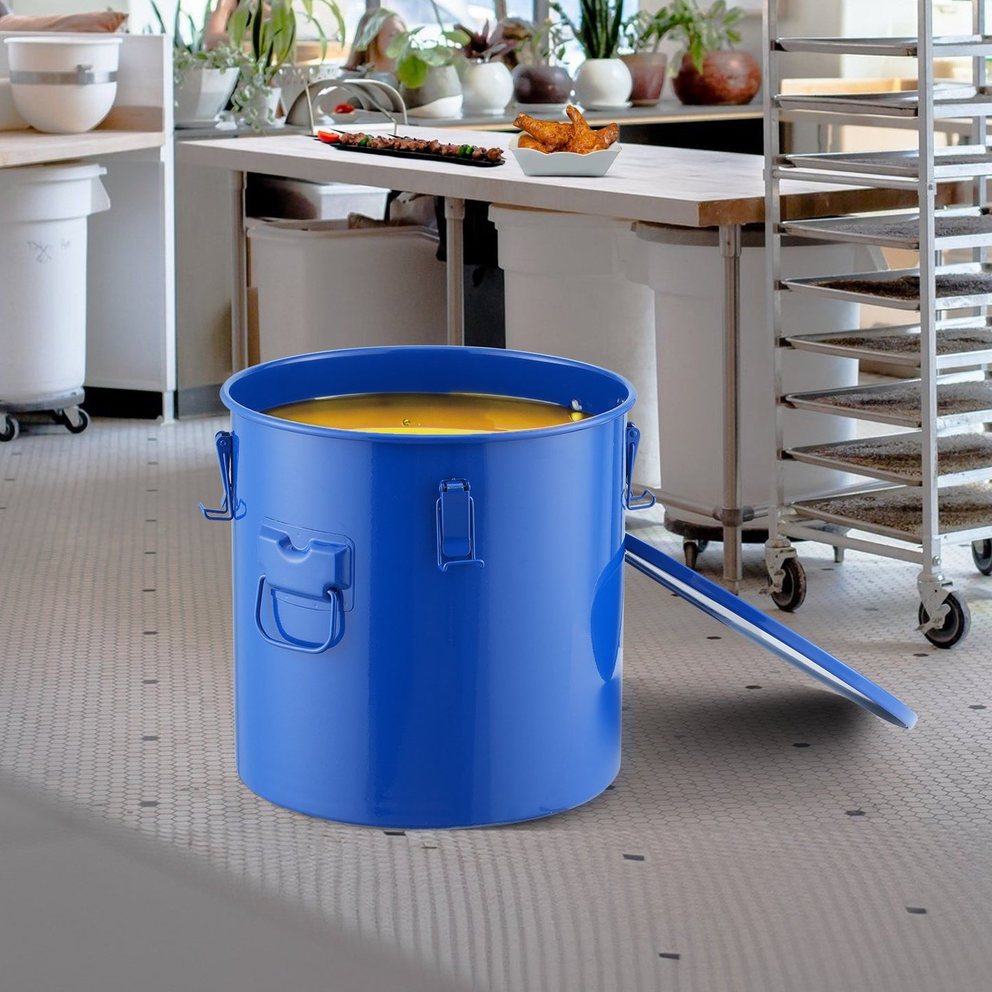 8-Gallon Fryer Grease Bucket - Heavy-Duty Carbon Steel with Lid