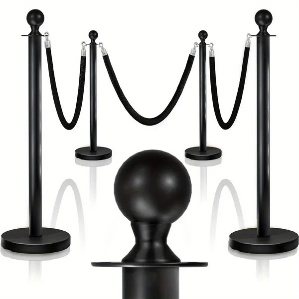 4 Pack Black Stanchions with Velvet Ropes for Crowd Control