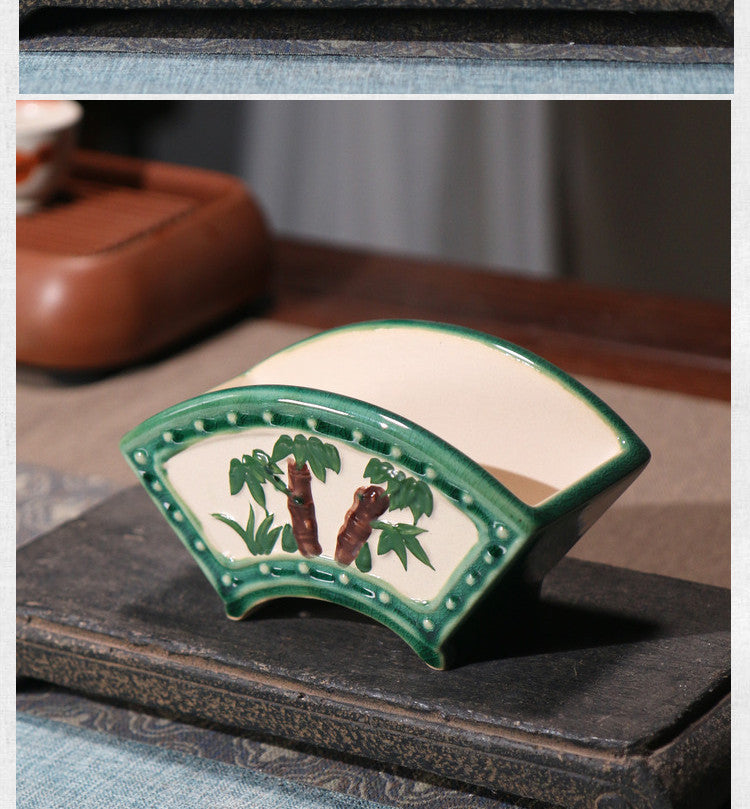 Ceramic Bonsai Flower Pot Fan-Shaped Hand-Painted Desktop Plant Container