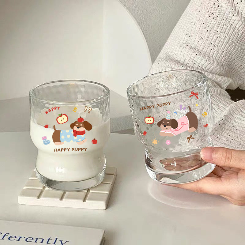 Cute Cartoon Glass Water Cup with Stickers - Milk & Drinkware for Home