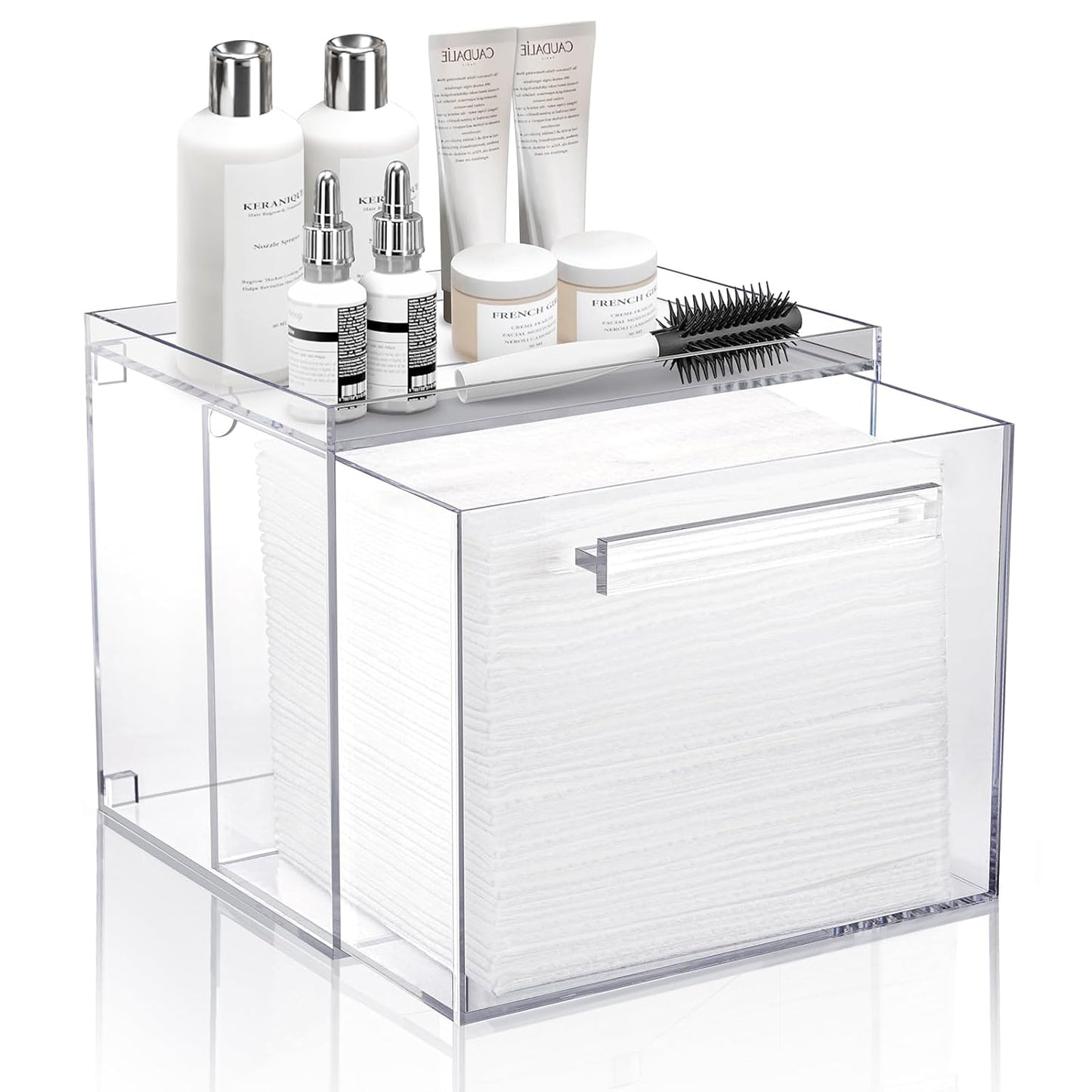 Wall-Mounted Acrylic Facial Towel Storage Box with Drawer - Dispenser Organizer for Disposable Towels