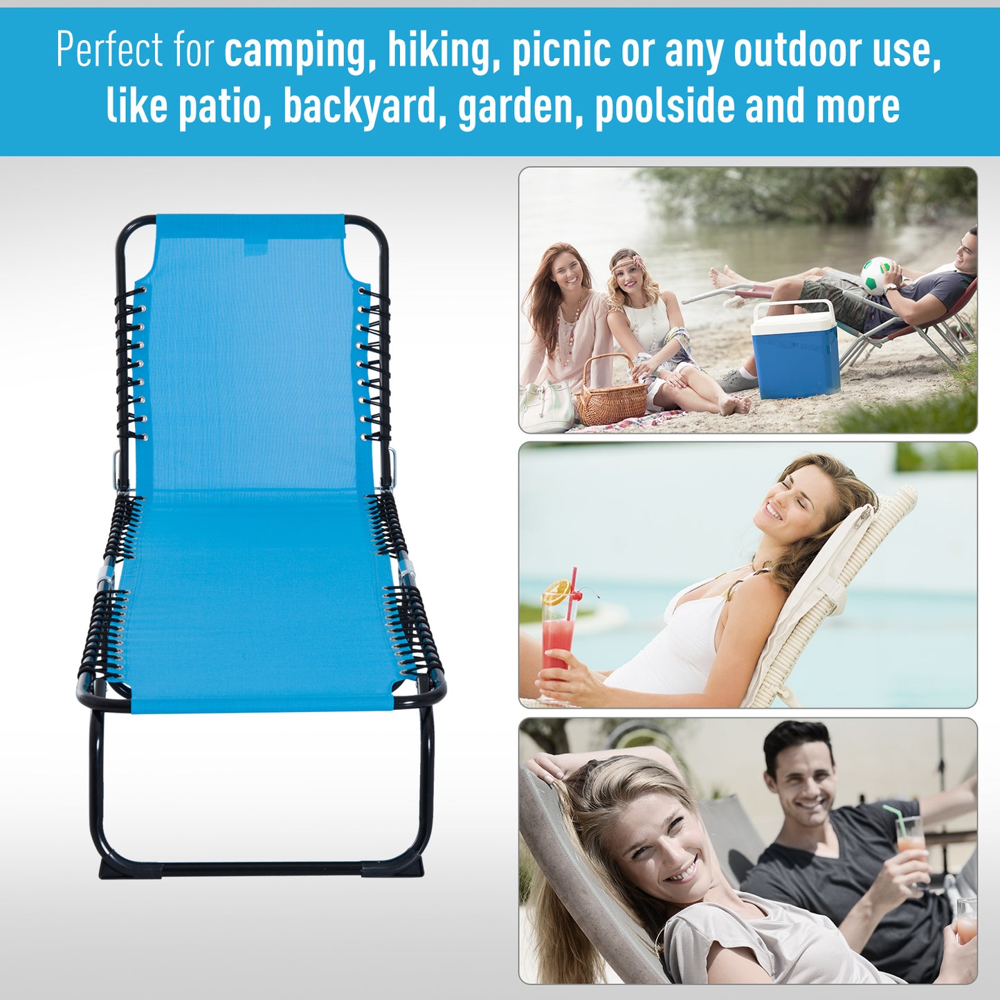 Foldable Lounge Chair - 4-Position Reclining, Portable Mesh, Light Blue