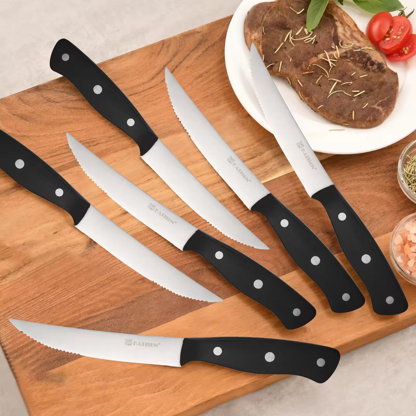8-Piece Steak Knife Set - 4.5-Inch Carbon Steel with POM Handles