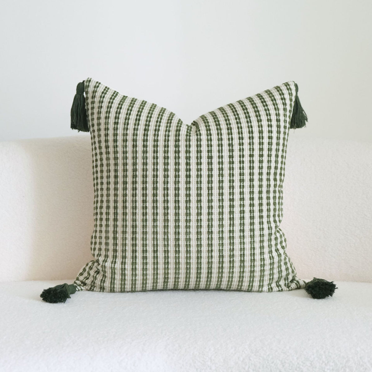 Green Cotton & Linen Tassel Pillowcase Set for Hotel & Home Decor