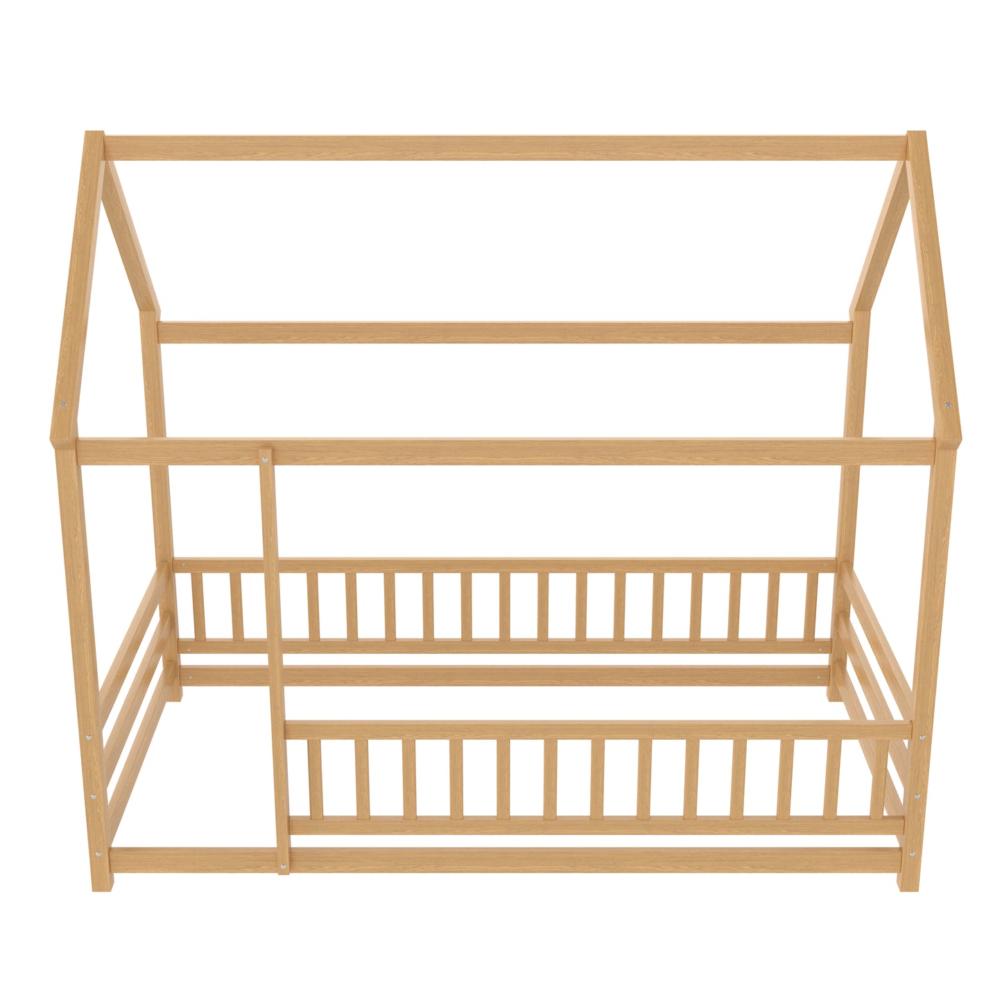 Twin Size Wooden Floor Bed with House Roof Frame - Natural