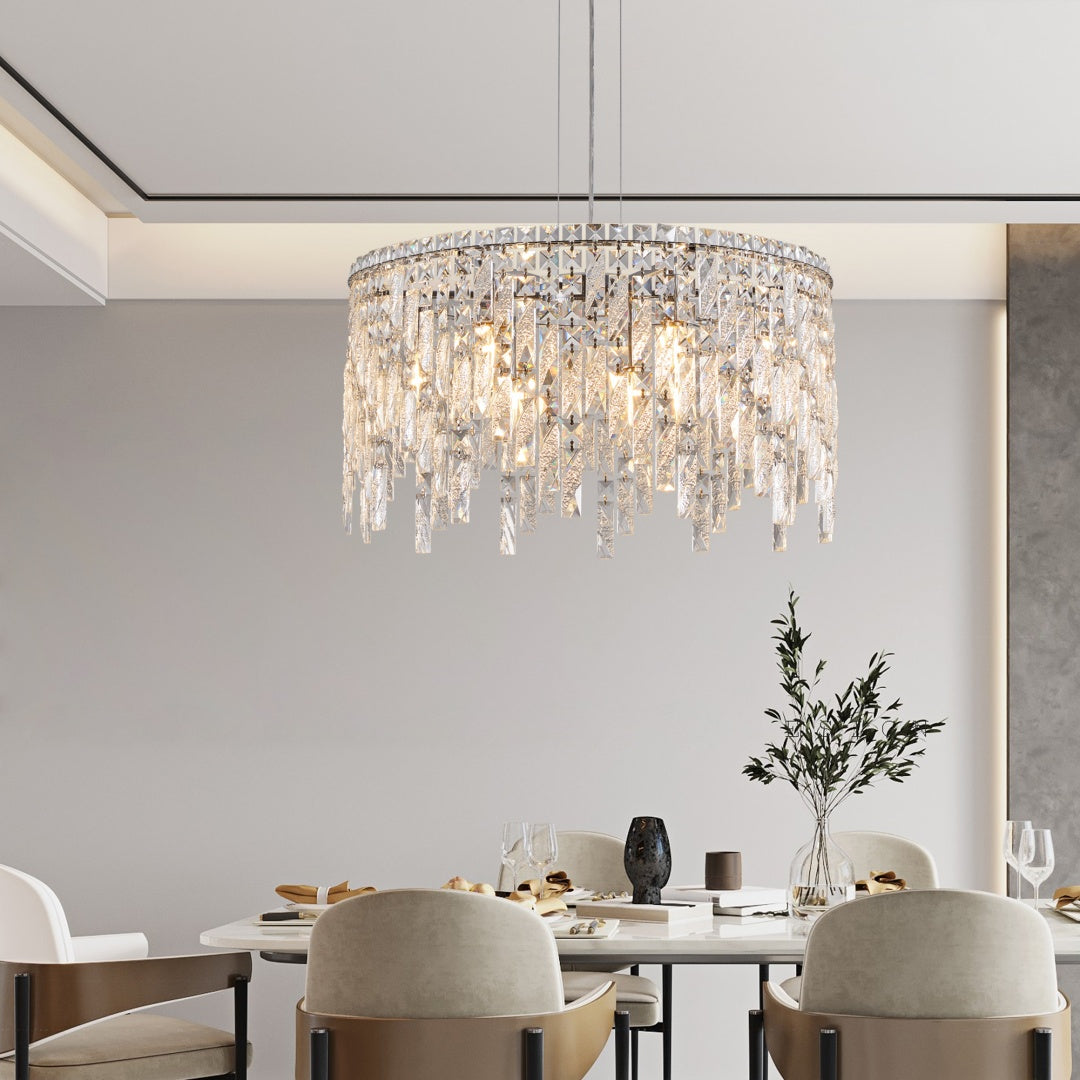 Elegant Round Crystal Chandelier - 23.6 Inch Pendant Light Fixture