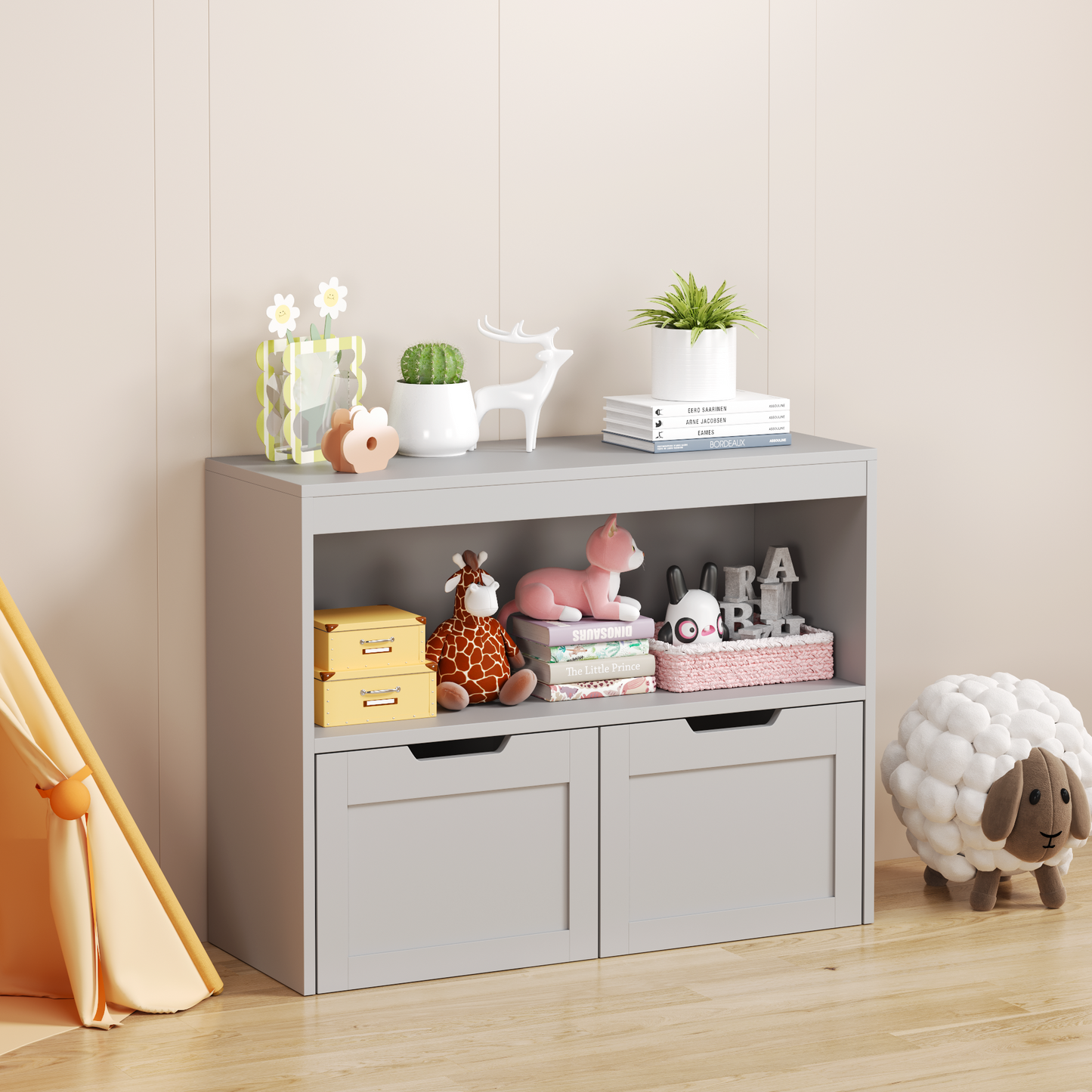Gray Book Organizer & Toy Storage Cabinet - Large Capacity