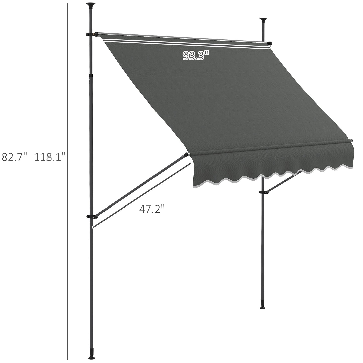Manual Retractable Patio Awning - UV Resistant, Dark Gray