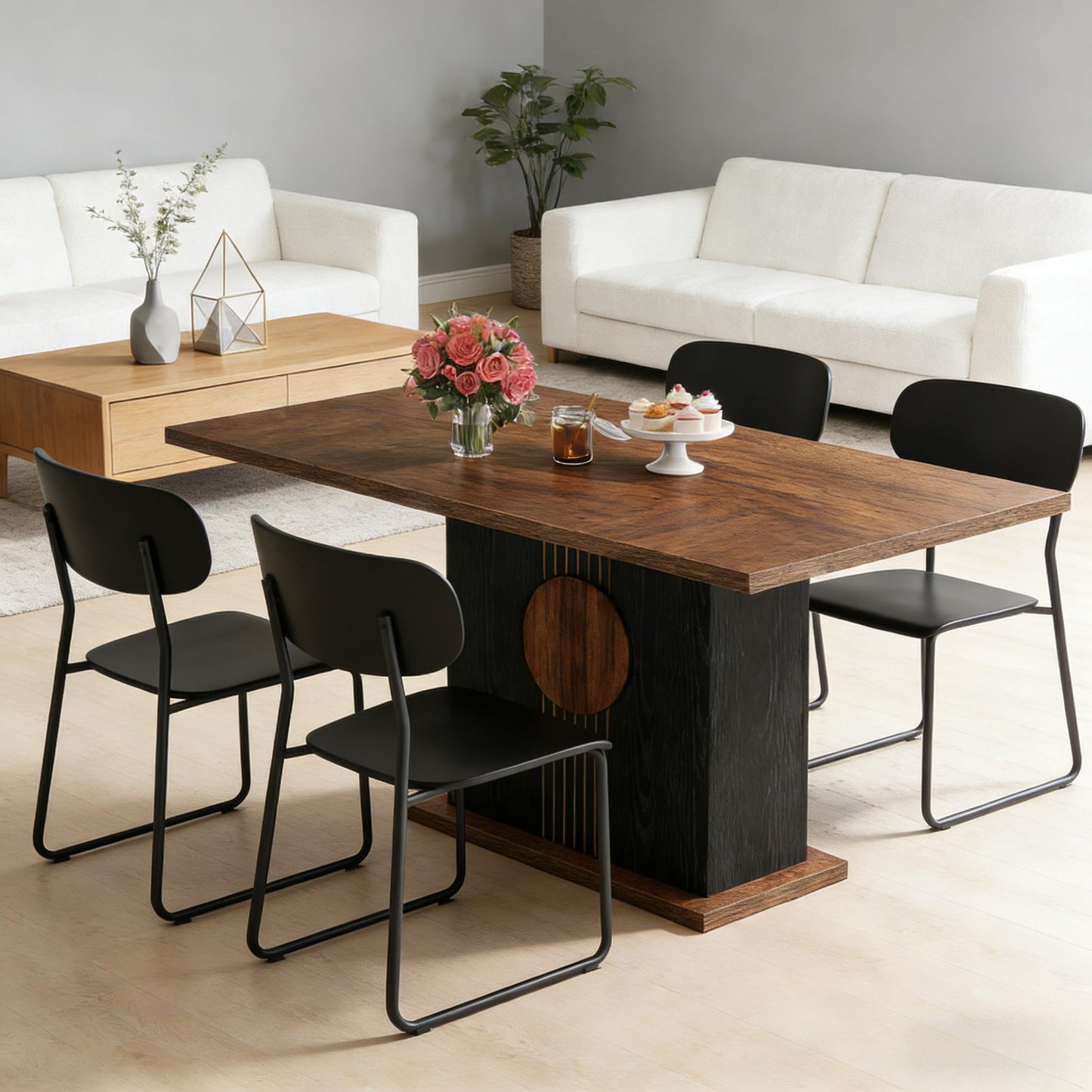 Rectangular Dining Table - Brown Wood Finish, Seats 4-6