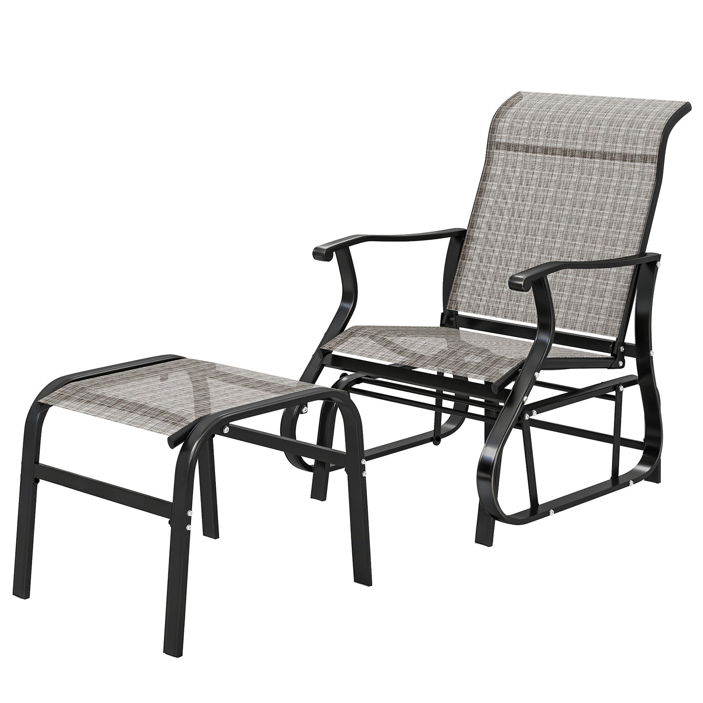 Outdoor Glider Chair Set with Ottoman - Gray, Breathable Mesh