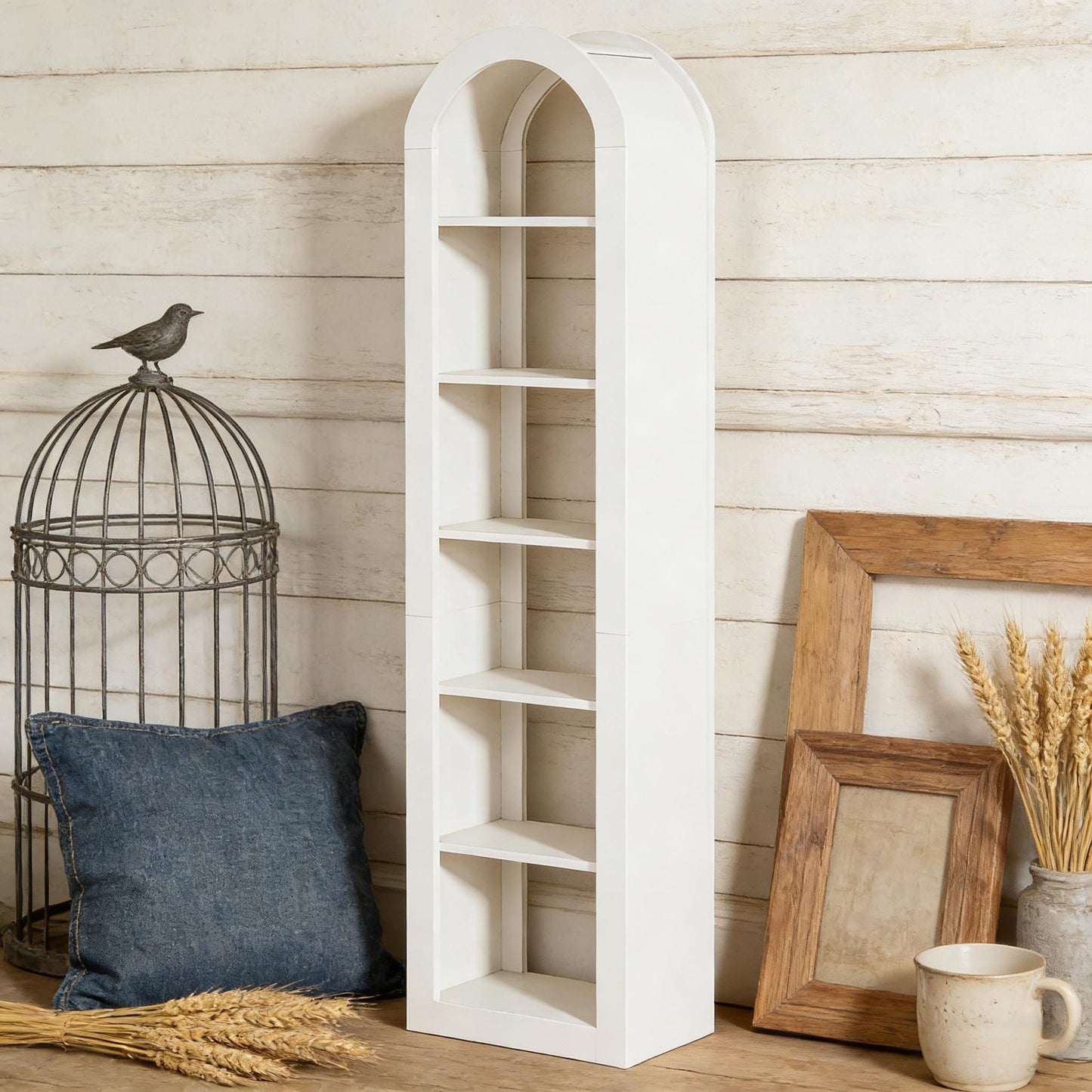 Arched Open Display Shelf - 6-Tier Bookcase in White