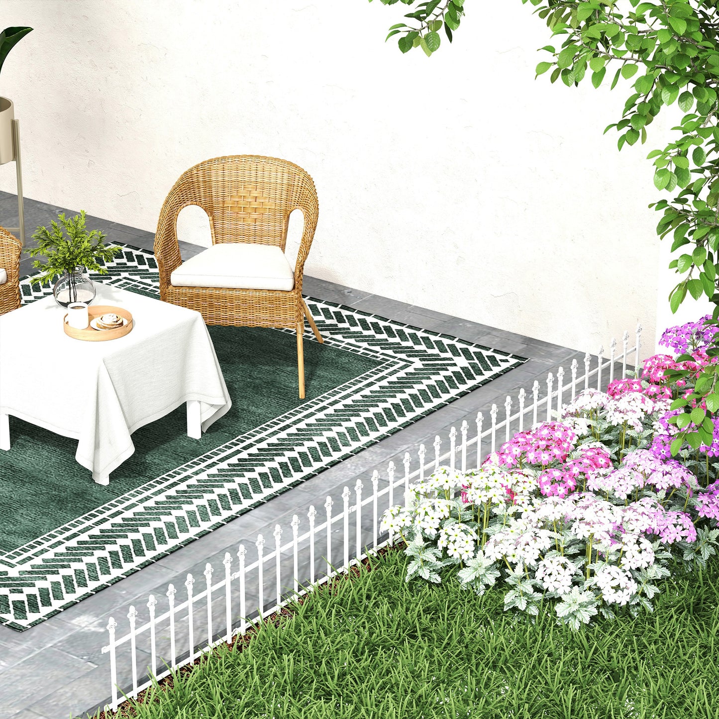 Decorative Steel Garden Fence Panels - 5 Pack, White, 110.25" L