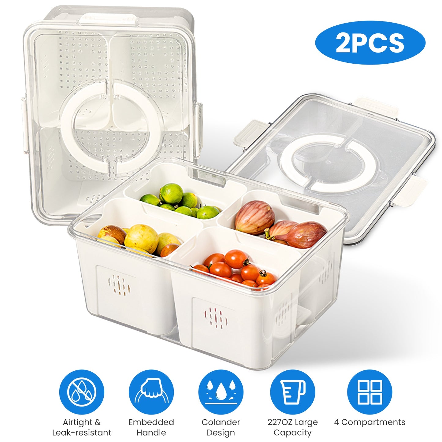 2-Pack Airtight Fruit Storage Containers with Colanders
