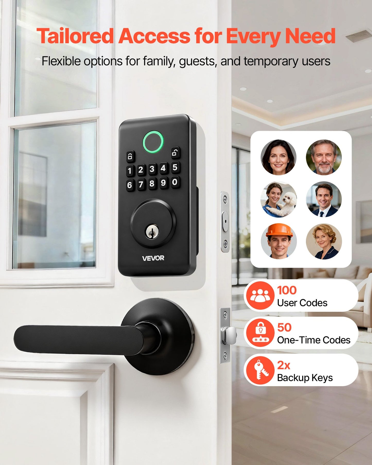 Keyless Entry Door Lock with Handle Set - Electronic Keypad Deadbolt, Auto Lock, Matte Black