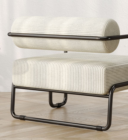 Beige Corduroy Lazy Sofa Chair with Iron Frame - Comfortable Seating