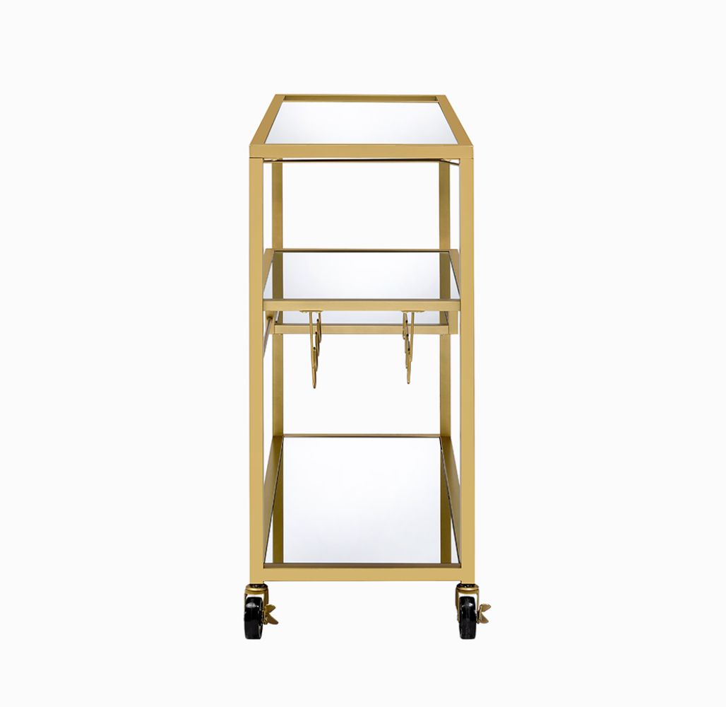 Champagne Finish Mirrored Serving Cart - Stylish Home Furniture