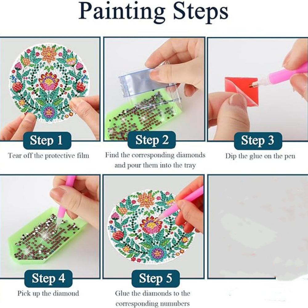 DIY Diamond Painting Coaster Kit with Holder - 9.7cm Craft Supplies for Adults & Beginners