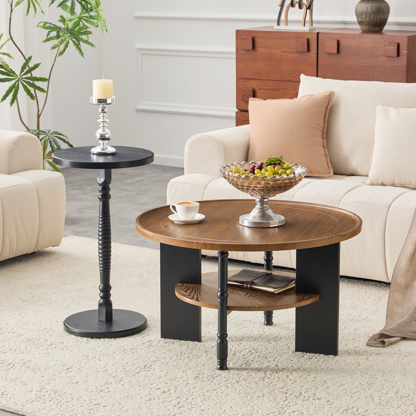 2-Piece Round Coffee Table & Side Set, PVC Vacuum Forming, 31.5 With