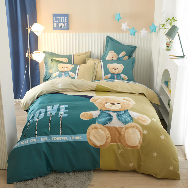 Kids Cotton Cartoon Bedding Set - Boys Girls Bed Linen & Pillowcases