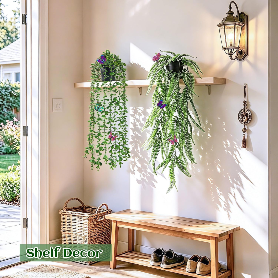 Artificial Hanging Plants with Butterflies - Eucalyptus Ivy Vines